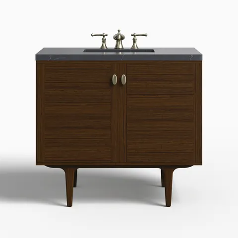 Demi 36" Single Vanity in Mid-Century Walnut with 3 cm Charcoal Soapstone Quartz Top