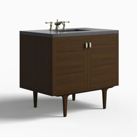 Demi 36" Single Vanity in Mid-Century Walnut with 3 cm Charcoal Soapstone Quartz Top