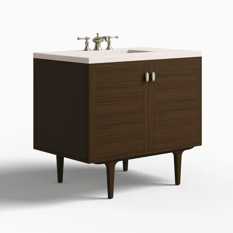 Demi 36" Single Vanity in Mid-Century Walnut with 3 cm Lime Delight Quartz Top