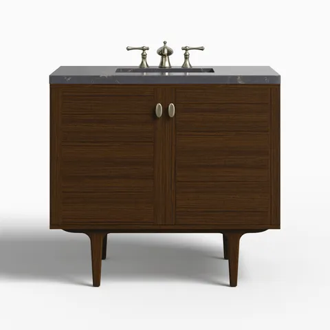Demi 36" Single Vanity in Mid-Century Walnut with 3 cm Parisien Bleu Quartz Top