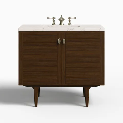Demi 36" Single Vanity in Mid-Century Walnut with 3 cm Victorian Silver Quartz Top