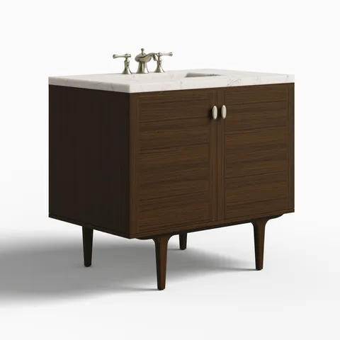 Demi 36" Single Vanity in Mid-Century Walnut with 3 cm Victorian Silver Quartz Top