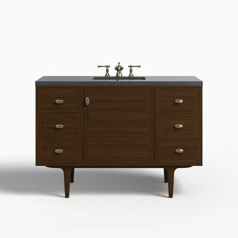 Demi 48" Single Vanity in Mid-Century Walnut with 3 cm Charcoal Soapstone Quartz Top