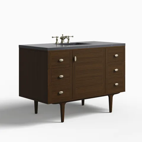 Demi 48" Single Vanity in Mid-Century Walnut with 3 cm Charcoal Soapstone Quartz Top