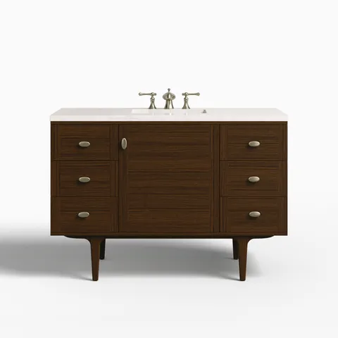 Demi 48" Single Vanity in Mid-Century Walnut with 3 cm Eternal Jasmine Pearl Quartz Top
