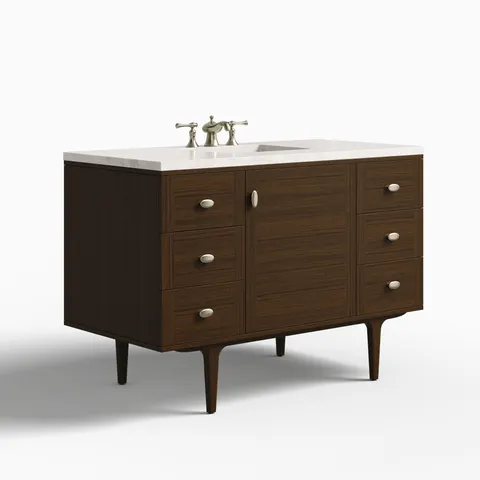 Demi 48" Single Vanity in Mid-Century Walnut with 3 cm Eternal Jasmine Pearl Quartz Top