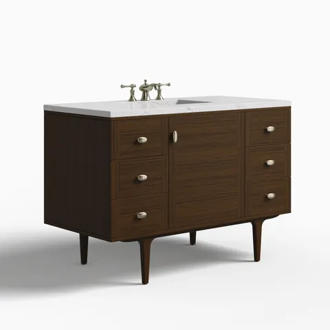 Demi 48" Single Vanity in Mid-Century Walnut with 3 cm Ethereal Noctis Quartz Top