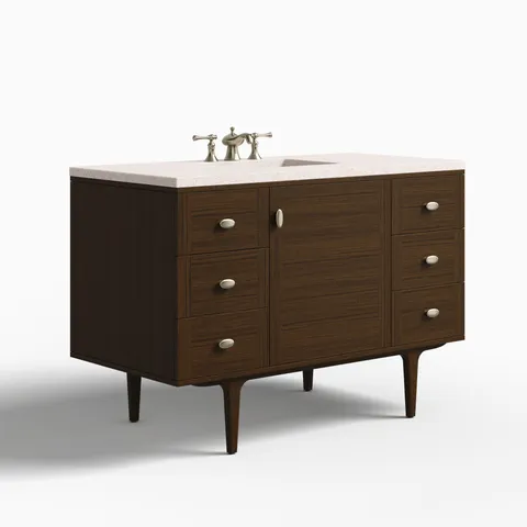 Demi 48" Single Vanity in Mid-Century Walnut with 3 cm Lime Delight Quartz Top