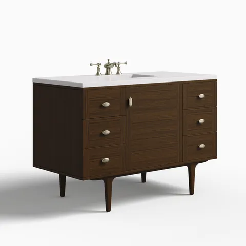 Demi 48" Single Vanity in Mid-Century Walnut with 3 cm White Zeus Quartz Top