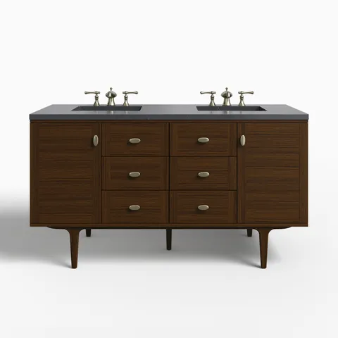 Demi 60" Double Vanity in Mid-Century Walnut with 3 cm Charcoal Soapstone Quartz Top