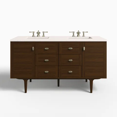 Demi 60" Double Vanity in Mid-Century Walnut with 3 cm Lime Delight Quartz Top