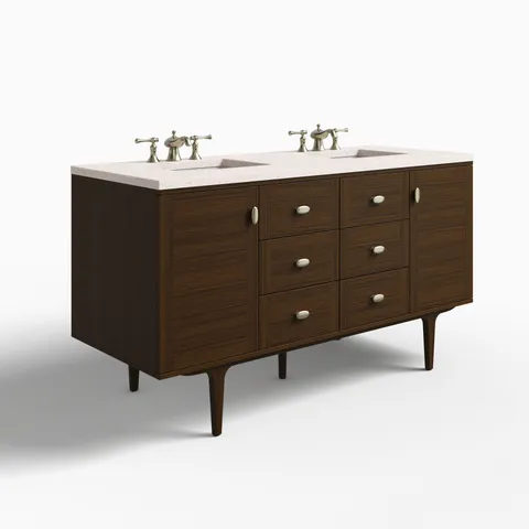 Demi 60" Double Vanity in Mid-Century Walnut with 3 cm Lime Delight Quartz Top