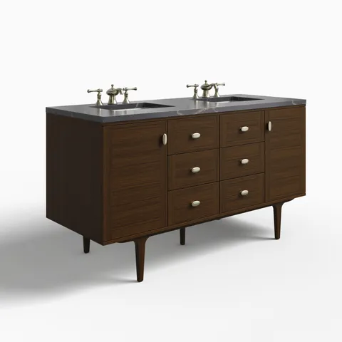 Demi 60" Double Vanity in Mid-Century Walnut with 3 cm Parisien Bleu Quartz Top