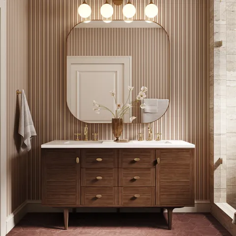 Demi 60" Double Vanity in Mid-Century Walnut with 3 cm White Zeus Quartz Top