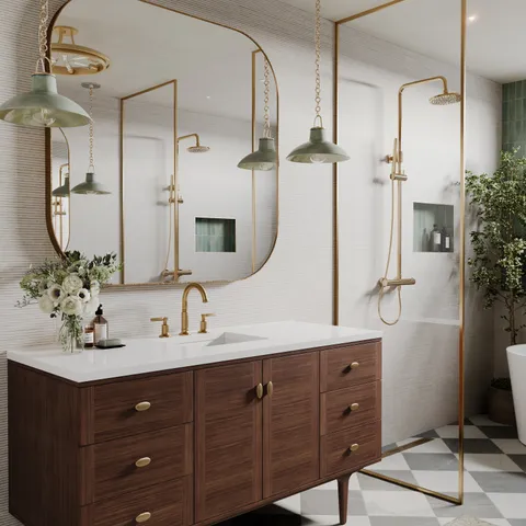 Demi 60" Single Vanity in Mid-Century Walnut with 3 cm White Zeus Quartz Top