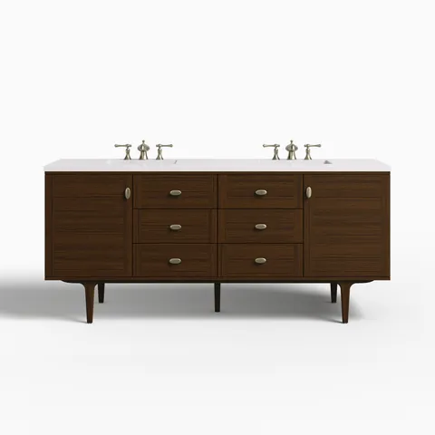 Demi 72" Double Vanity in Mid-Century Walnut with 3 cm White Zeus Quartz Top