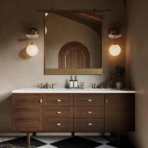 Demi 72" Double Vanity in Mid-Century Walnut with 3 cm White Zeus Quartz Top