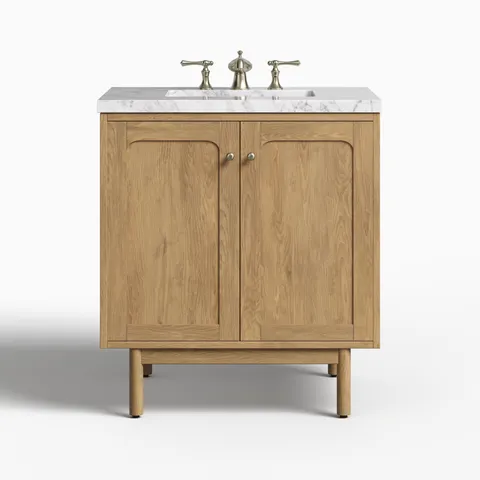 Abigail 30" Single Vanity in Light Natural Oak with 3 cm Carrara Marble Top