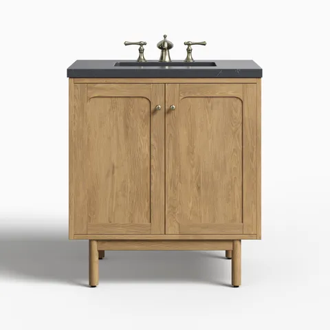 Abigail 30" Single Vanity in Light Natural Oak with 3 cm Charcoal Soapstone Quartz Top