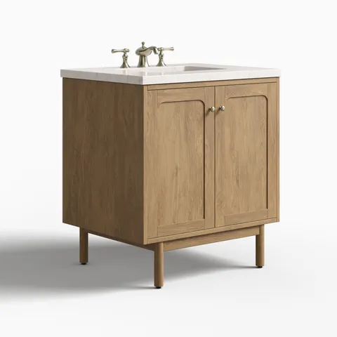 Abigail 30" Single Vanity in Light Natural Oak with 3 cm Eternal Jasmine Pearl Quartz Top