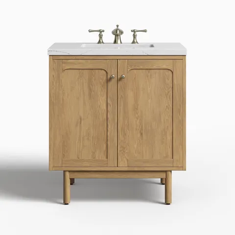 Abigail 30" Single Vanity in Light Natural Oak with 3 cm Ethereal Noctis Quartz Top