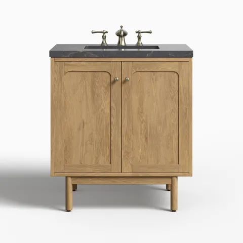 Abigail 30" Single Vanity in Light Natural Oak with 3 cm Parisien Bleu Quartz Top