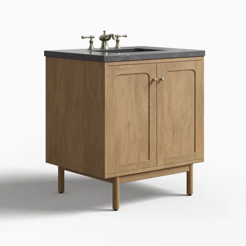 Abigail 30" Single Vanity in Light Natural Oak with 3 cm Parisien Bleu Quartz Top