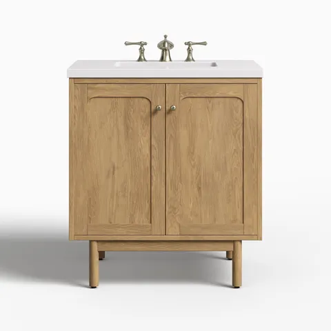 Abigail 30" Single Vanity in Light Natural Oak with 3 cm White Zeus Quartz Top