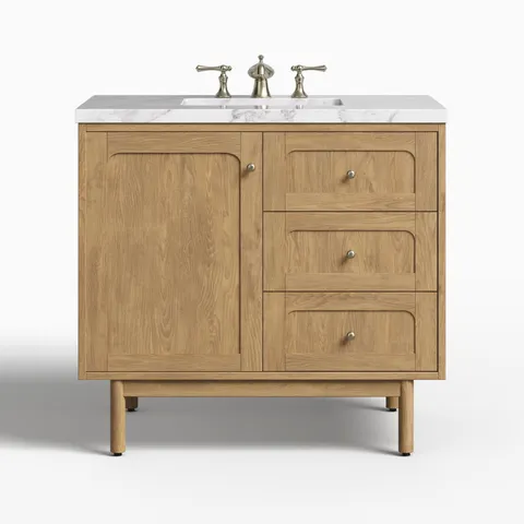 Abigail 36" Single Vanity in Light Natural Oak with 3 cm Carrara Marble Top