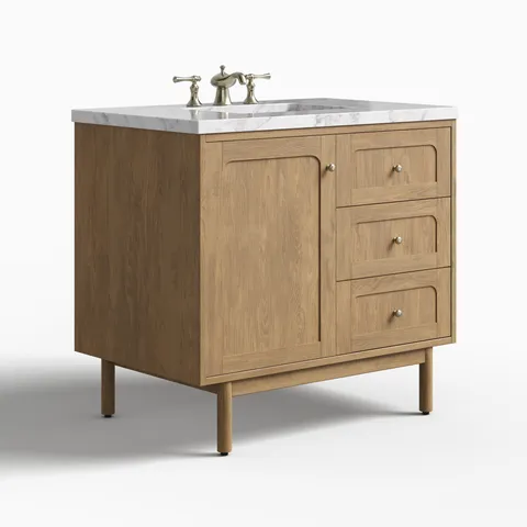 Abigail 36" Single Vanity in Light Natural Oak with 3 cm Carrara Marble Top