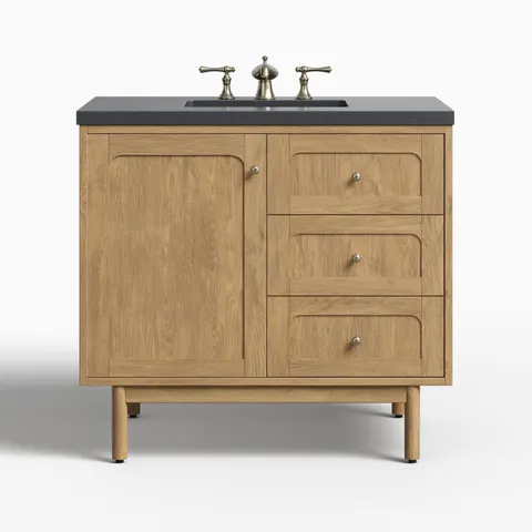 Abigail 36" Single Vanity in Light Natural Oak with 3 cm Charcoal Soapstone Quartz Top