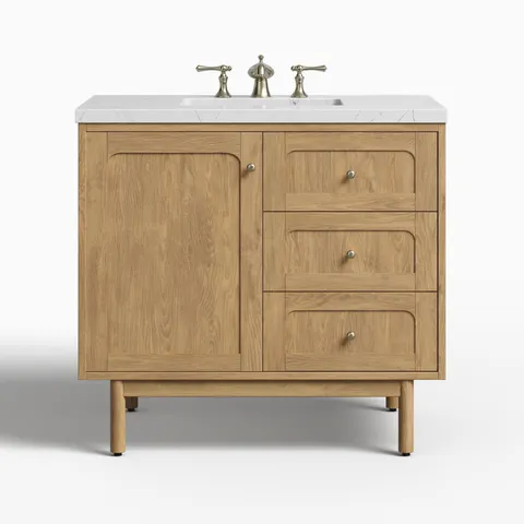 Abigail 36" Single Vanity in Light Natural Oak with 3 cm Ethereal Noctis Quartz Top