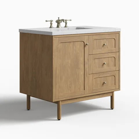 Abigail 36" Single Vanity in Light Natural Oak with 3 cm Ethereal Noctis Quartz Top