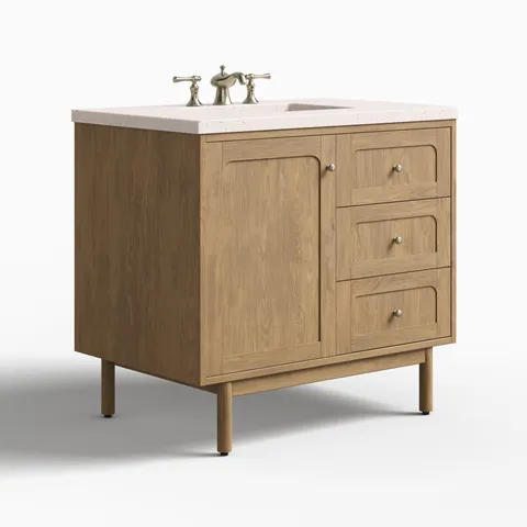 Abigail 36" Single Vanity in Light Natural Oak with 3 cm Lime Delight Quartz Top