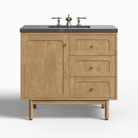 Abigail 36" Single Vanity in Light Natural Oak with 3 cm Parisien Bleu Quartz Top