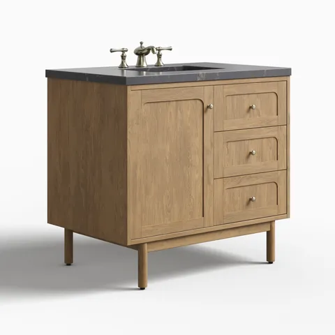 Abigail 36" Single Vanity in Light Natural Oak with 3 cm Parisien Bleu Quartz Top