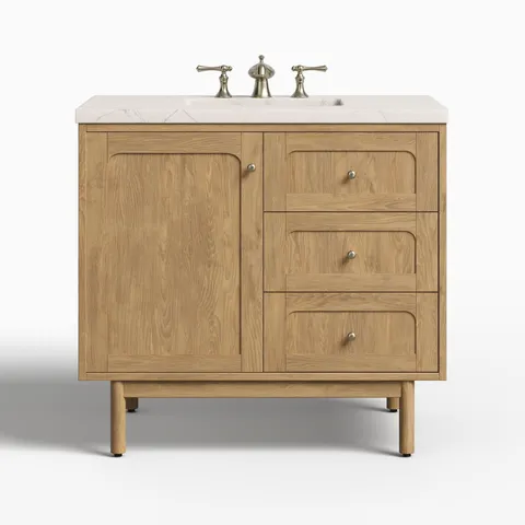 Abigail 36" Single Vanity in Light Natural Oak with 3 cm Victorian Silver Quartz Top