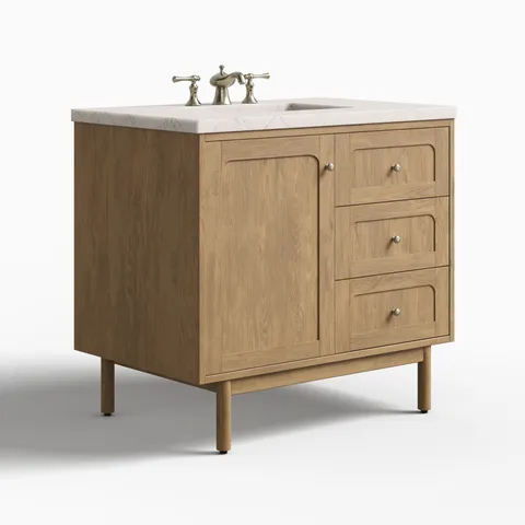 Abigail 36" Single Vanity in Light Natural Oak with 3 cm Victorian Silver Quartz Top