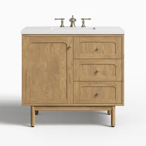 Abigail 36" Single Vanity in Light Natural Oak with 3 cm White Zeus Quartz Top