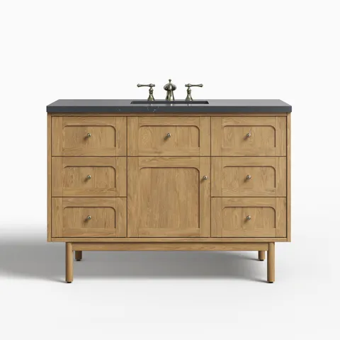 Abigail 48" Single Vanity in Light Natural Oak with 3 cm Charcoal Soapstone Quartz Top