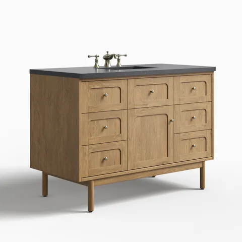 Abigail 48" Single Vanity in Light Natural Oak with 3 cm Charcoal Soapstone Quartz Top