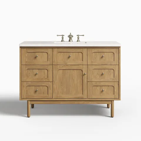 Abigail 48" Single Vanity in Light Natural Oak with 3 cm Eternal Jasmine Pearl Quartz Top