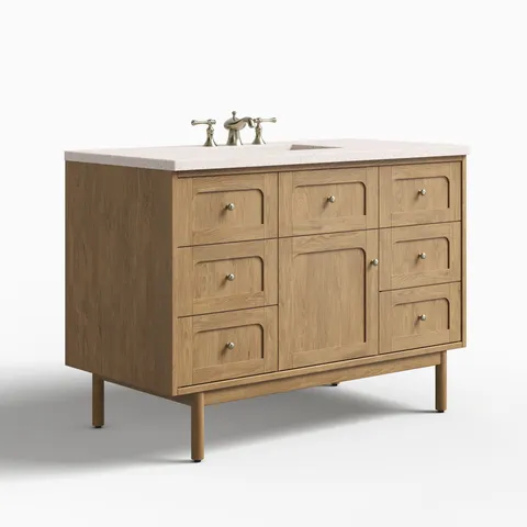 Abigail 48" Single Vanity in Light Natural Oak with 3 cm Lime Delight Quartz Top