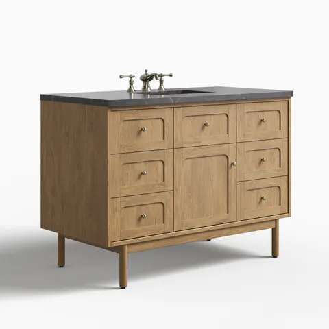 Abigail 48" Single Vanity in Light Natural Oak with 3 cm Parisien Bleu Quartz Top