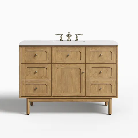 Abigail 48" Single Vanity in Light Natural Oak with 3 cm White Zeus Quartz Top