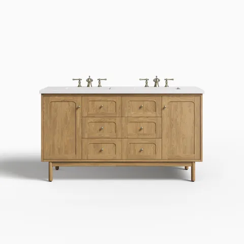Abigail 60" Double Vanity in Light Natural Oak with 3 cm White Zeus Quartz Top