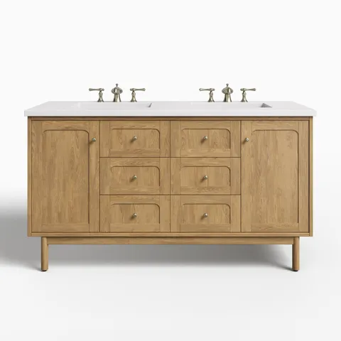 Abigail 60" Double Vanity in Light Natural Oak with 3 cm White Zeus Quartz Top