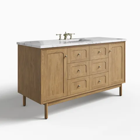 Abigail 60" Single Vanity in Light Natural Oak with 3 cm Carrara Marble Top