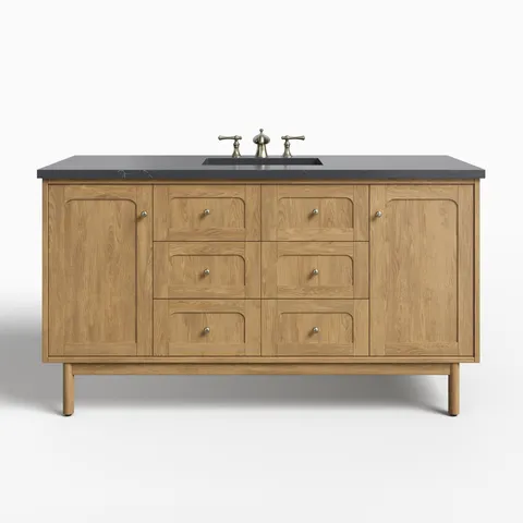 Abigail 60" Single Vanity in Light Natural Oak with 3 cm Charcoal Soapstone Quartz Top
