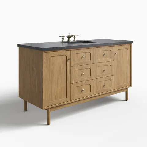 Abigail 60" Single Vanity in Light Natural Oak with 3 cm Charcoal Soapstone Quartz Top